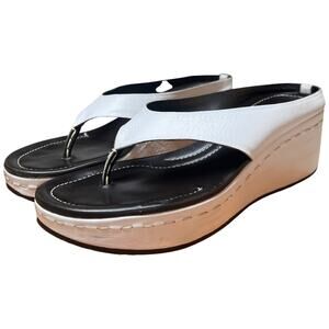 DONALD J PLINER Shana Womens 9.5 White Thong Platform Sandal Italy Wedge